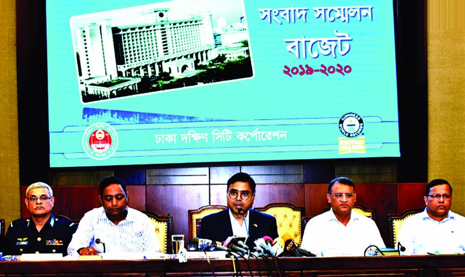 Dhaka South City Corporation Mayor Alhaj Sayeed Khokon announcing budget for the year 2019-2020 at a press conference at Nagar Bhaban Auditorium in the city yesterday.