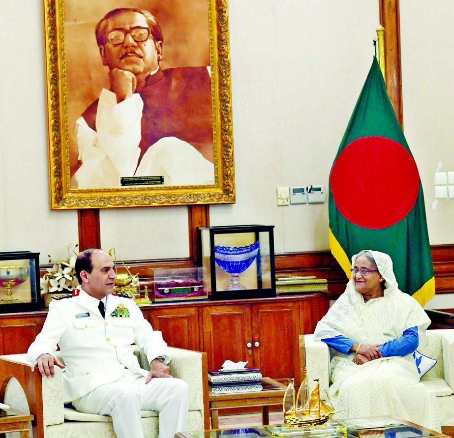 Visiting Chief of Naval Staff of Saudi Arabia Lt . General (Navy) Fahad Bin Abdullah Al-Ghofaily paid a courtesy call on Prime Minister Sheikh Hasina at Ganobhaban on Monday. BSS photo