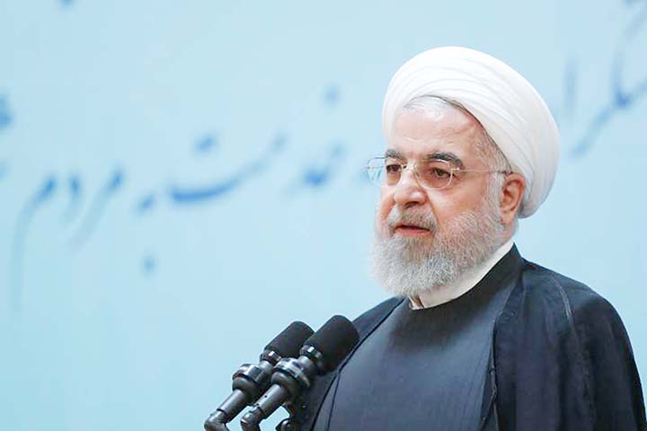 Iranian President Hassan Rouhani makes a speech during the commemoration of former President Mohammad-Ali Rajai in Tehran.