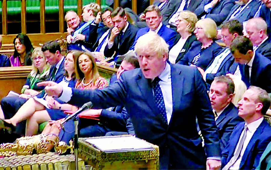 UK PM Johnson addressing the parliament after stinging defeat on Wednesday. Internet photo