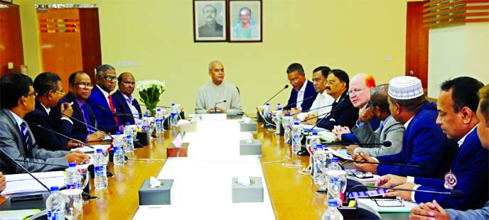 Dr Jamaluddin Ahmed, newly elected Chairman of Janata Bank Ltd, presiding over a view exchanging meeting with the high officials of the banks at its head office in the city to discuss overall situation of the bank recently.
