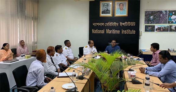 State Minister for Shipping Ministry Khalid Mahmud Chowdhury MP speaking with teachers of National Maritime institute in Halisahar during a visit yesterday.