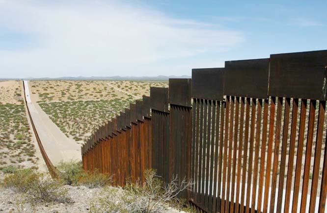 A portion of the wall on the US-Mexico border, seen from Chihuahua State in Mexico