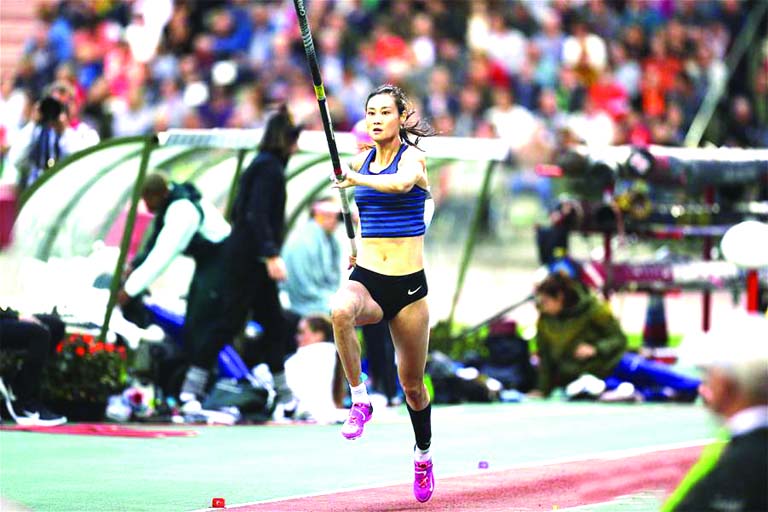 Li Ling of China competes during the women's pole vault final of the 2019 IAAF Diamond League Final in Brussels, Belgium on Friday.