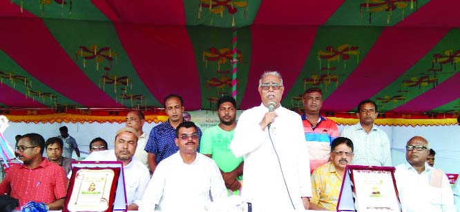 RAMPAL (Mongla): Talukdar Abdul Khalek, Mayor, Khulna City Corporation speaking at the inaugural programme of Bnagabandhu Gold Cup Football Tournament as Chief Guest at Rampal Upazila recently.