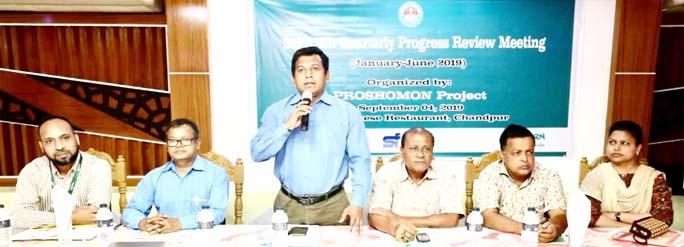 Mohammad Showkat Osman, ADC (General), Chandpur speaks as chief guest on Quarterly Progress Review Meeting held at Chandpur recently of EU funded PROSHOMON project's of Concern Worldwide partnering with Shajida Foundation. Among others, Siddiqur Rahman D