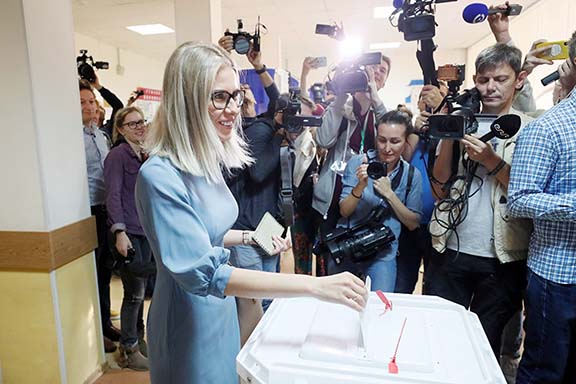 Russian opposition figure Lyubov Sobol casts her ballot at a polling station during the Moscow city parliament election in Moscow, Russia on Sunday.