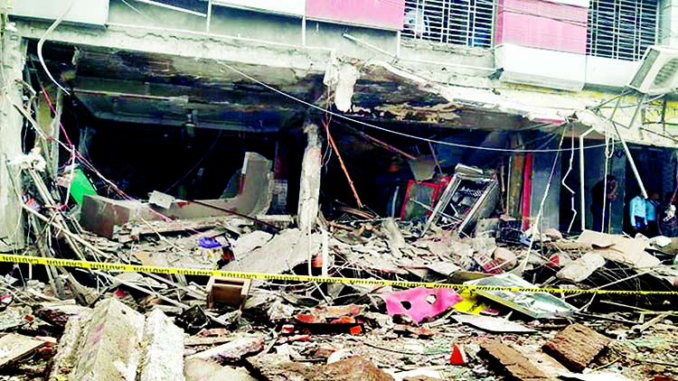 Two restaurant buildings were partly collapsed due to an explosion in Board Bazar area of Gazipur on Sunday.