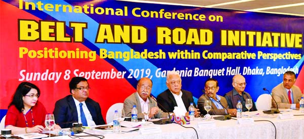 Industries Minister Nurul Majid Mahmud Humayun addressing the International Conference on Belt and Road Initiative: Positioning Bangladesh within Comparative Perspectives at Gardenia Banquet Hall in Gulshan, Dhaka on Sunday.