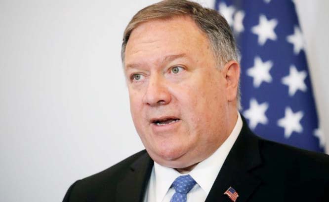 U.S. Secretary of State Mike Pompeo speaks to the media at the State Department in Washington.