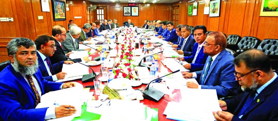 Professor Md. Nazmul Hassan, Chairman of Islami Bank Bangladesh Limited, presiding over its Board meeting held at its head office in the city on Thursday. Md. Shahabuddin, Vice-Chairman, Dr. Areef Suleman, Director and IDB representative along with other