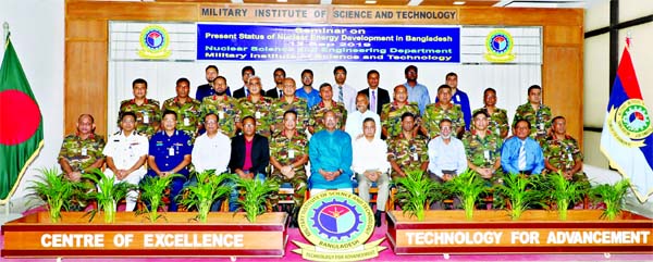 Science and Technology Minister Architect Yeafesh Osman poses for a photo session with the participants in a seminar on ' Status of Nuclear Energy in Bangladesh and Development' at the Military Institute of Science and Technology in the city on Thursday