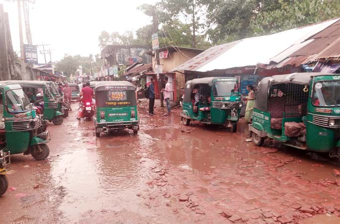 Dilapidated Nanupur Bazar of Fatikchhari- Gohira Road has turned unfit for vehicles movement. This picture was taken yesterday.