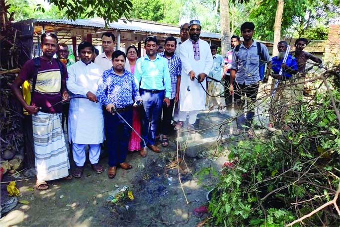 SHERPUR (Bogura): Md Layakat Ali Sheikh, UNO, Sherpur Upazila inaugurating cleanliness and mosquitoes eliminating drive at Chandijan Village as Chief Guest yesterday.