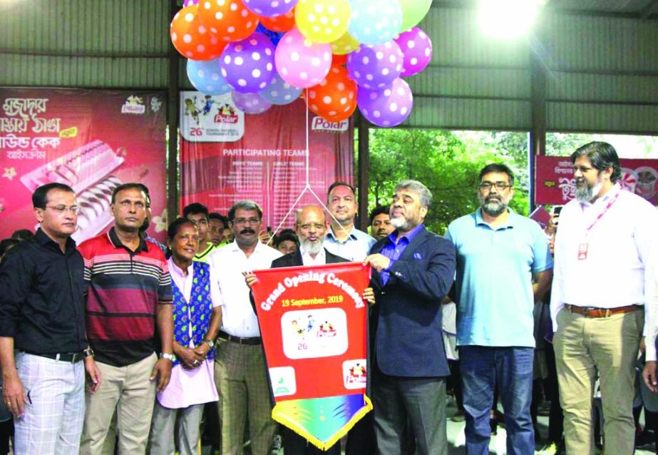 Managing Director of Dhaka Ice Cream Industries Limited Nazim Uddin Ahmed inaugurating the Polar Ice Cream 26th School Handball (Boys' & Girls') Tournament by releasing the balloons as the chief guest at the Shaheed (Captain) M Mansur Ali National