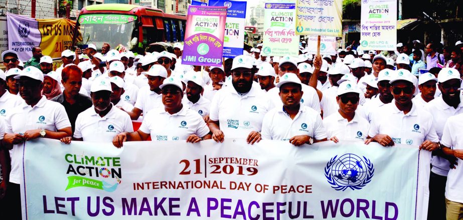 JMI group brought out a rally in the city on Saturday marking the International Day of Peace.