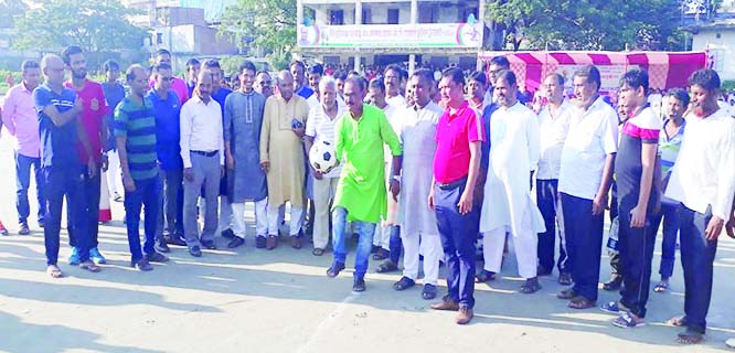 MIRZAPUR (Tangail): Md Shahadat Hossain Suman, Mayor, Mirzapur Pourashava inaugurating Alhaj Md Akbar Hossain MP Football Tournament as Chief Guest on Friday.