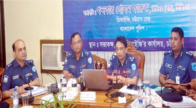 Deputy Inspector of Police, Chattogram Range Khondakar Golam Faruk speaking at a press conference at DIG Office premises at Khulsi in the Port City ahead of coming Sharadiya Durga Puja on Thursday.