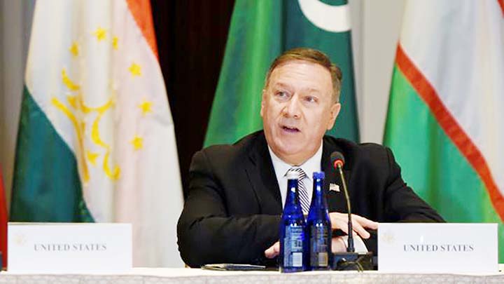 US Secretary of State Mike Pompeo speaks ahead of a meeting with the foreign ministers of the Central Asian states on the sidelines of the United Nations General Assembly in New York, US.