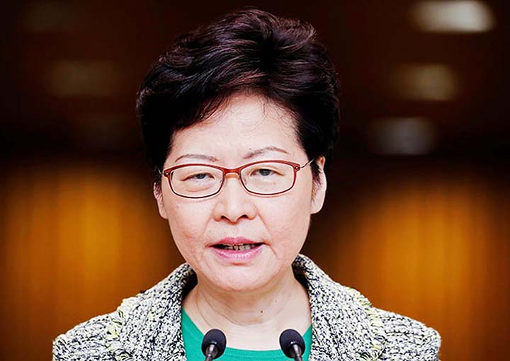 Hong Kong's Chief Executive Carrie Lam attends a news conference in Hong Kong, China on Tuesday.