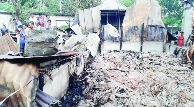 MADHUKHALI (Faridpur): A devastating fire originated from short circuit gutted nine shops including jute gowdown at Magchami Mirdhar Bazar in Madhukhali Upazila on Wednesday night.