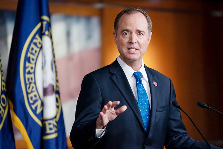 House Intelligence Committee Chairman Adam Schiff, D-Calif., talks to reporters about the release by the White House of a transcript of a call between President Donald Trump and Ukrainian President Voldymyr Zelenskiy.