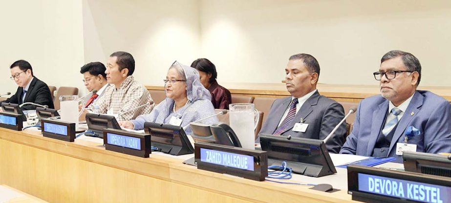 Prime Minister Sheikh Hasina addressing a high level meeting on 'Sustainable Universal Health Coverage: Comprehensive Primary Care Inclusive of Mental Health and Disabilities' organised by Bangladesh Permanent Mission in UN at the UN Headquarters in New