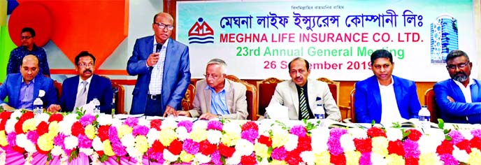 Nizam Uddin Ahmed, Chairman of Meghna Life Insurance Co Ltd, presiding over its 23rd Annual General Meeting at the auditorium of the Institute of Diploma Engineers in the city recently. Director Nasir Uddin Ahmed, Shamsuddin Ahamed and CEO NC Rudra, among