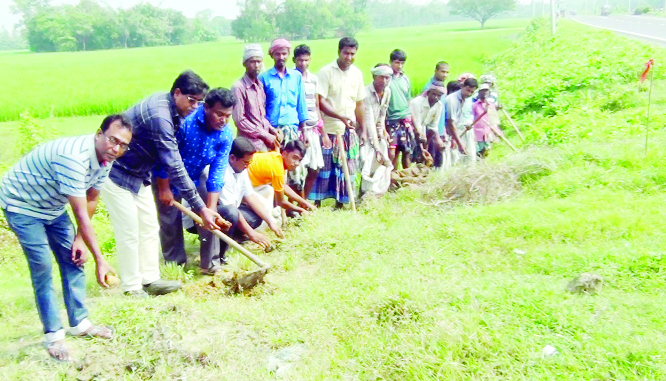 NAOGAON: Palm tree plantation programme began at Manda Upazila point beside Naogaon- Rajshahi Highway on Friday.