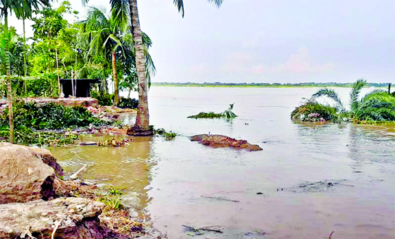 Severe erosion took place at the low-lying areas of Narail district on Saturday following strong current on Madhumoti-Naboganga river.