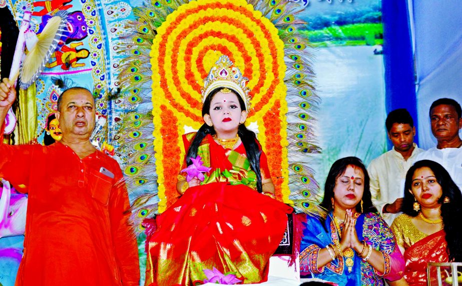 People of the Hindu Community celebrated their Kumari Puja to mark the Moha Astami of the five-day Durga Puja, the largest religious festival of the community, amid greatest enthusiasm and festive mood yesterday. This picture was taken from Ramkrisno Mis