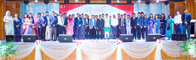 Participants of the BUP Career and Education Fest-2019 are seen at a photo pose at the concluding session of the event at Bangladesh University of Professionals campus on Saturday.