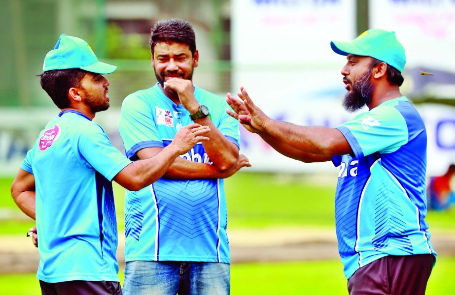 Members of Bangladesh Cricket team during their practice session at the BCB-NCA Ground in the city's Mirpur on Wednesday.