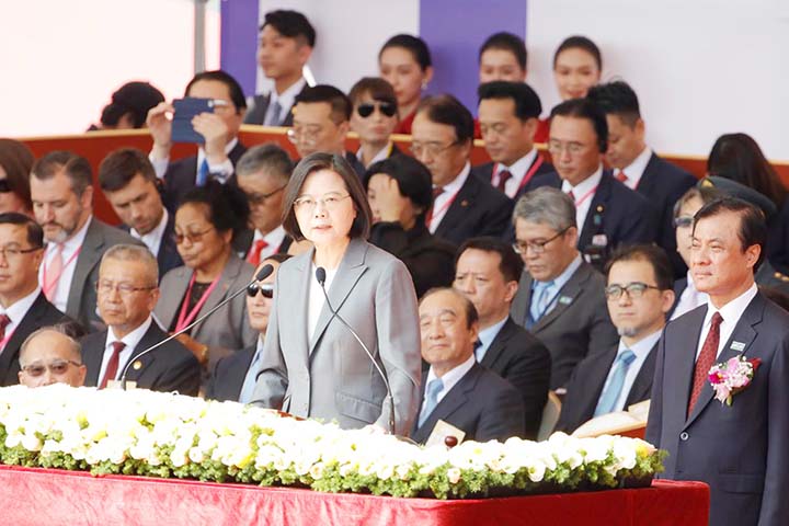 Taiwan's President Tsai Ing-wen gives a speech during Taiwan's National Day in Taipei, Taiwan on Thursday.