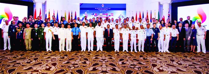 Director General of Bangladesh Coastguard Rear Admiral M Ashraful Haque along with the representatives of other countries poses for a photo session at the Heads of Asian Coastguard Agencies Meeting in Sri Lanka recently.