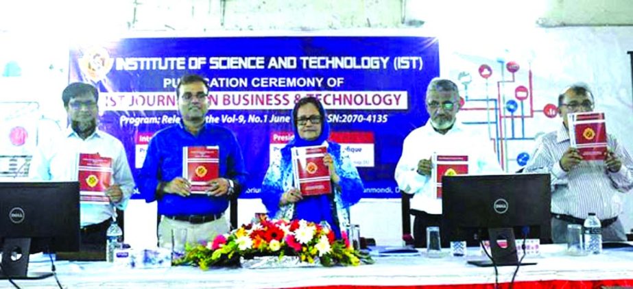 Prof Dr Shehida Rafique, former dean of Faculty of Engineering Technology of Dhaka University, launching an IST journal as chief gust at the Institute of Science and Technology at Dhamondi on Saturday. National University Dean Prof Dr Nasir Uddin and IST