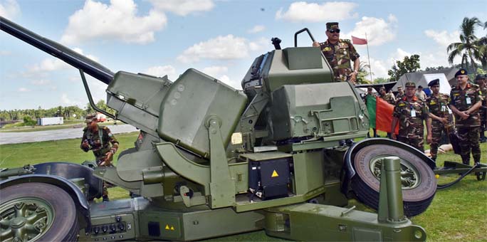 Chief of Army Staff of Bangladesh Aziz Ahmed visiting Oerlikon Rader Control Gun at Nidaniya AD Firing Range in Cox's Bazar on Sunday.