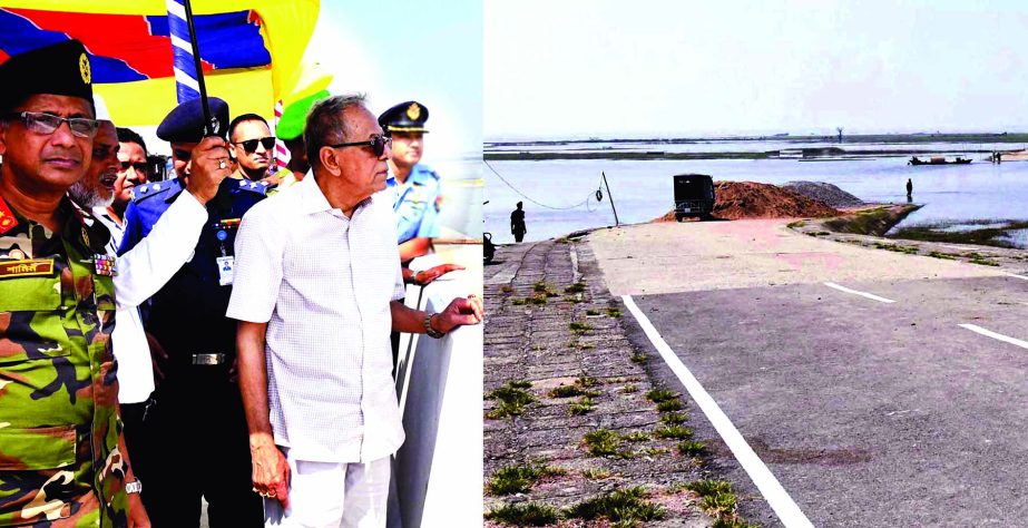 President M Abdul Hamid witnessing the progress of different ongoing development projects in Itna Upazila of Kishoreganj on Monday. BSS photo