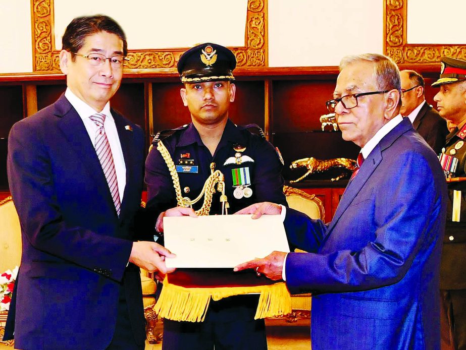 Newly appointed Japanese envoy to Bangladesh Naoki ITO presents credentials to President Abdul Hamid at Bangabhaban on Thursday. Press Wing, Bangabhaban photo