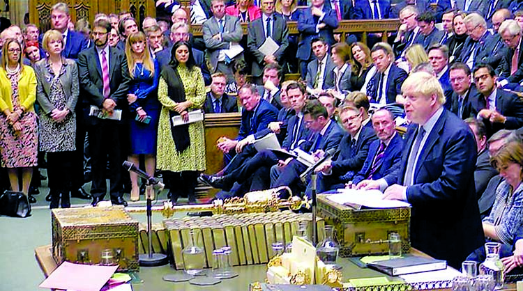 Britain's Prime Minister Borris Johnson speaks during a debate on Brexit, as parliament sits on Saturday for the first time since the 1982 Falklands War, in London. Internet photo