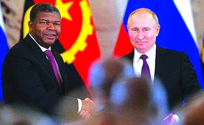 Russian President Vladimir Putin shakes hands with Angola's President Joao Lourenco, after their talks at the Kremlin in Moscow. Ahead of the Russia Africa Summit on Wednesday. President Putin has promised African countries investments and support for th