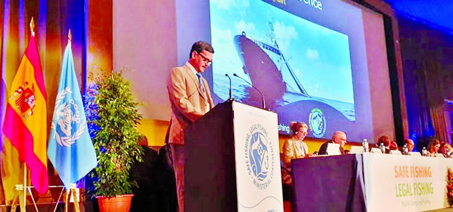 State Minister for Shipping Khalid Mahmud Chowdhury addressing a ministerial-level conference organized on Monday by the International Maritime Organisation at Taramalino in Spain. Internet photo