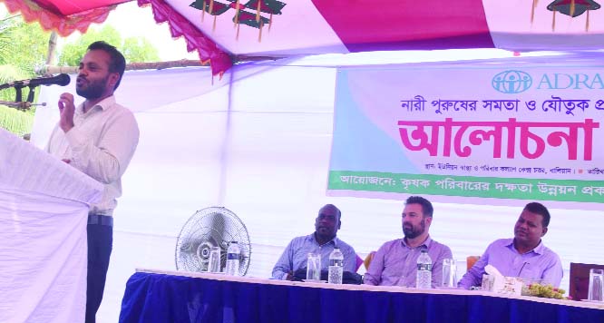 FULBARIA (Mymensingh): Ashraful Siddiki, UNO, Fulbaria Upazila speaking at a discussion meeting on gender equation and dowry prevention under Equality Development of Farmers Family Project as Chief at Guest Family Welfare Centre on Tuesday .