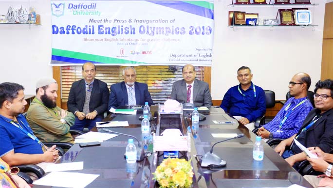Prof Dr Yousuf M Islam, Vice Chancellor of Daffodil International University speaks to the journalists at a 'Meet the Press' event on 'Daffodil English Olympics 2019' held at the University Conference Room on Thursday.