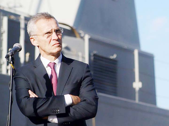 NATO chief Jens Stoltenberg spoke to journalists after visiting NATO ships in the Ukrainian Black Sea port of Odessa.