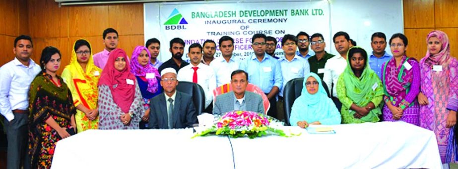 Mohammad Mejbahuddin, Chairman, Board of Directors of Bangladesh Development Bank Limited (BDBL), poses for photograph with the participants of the foundation training course for its senior officers (IT & general" at the bank's Training Institute in the