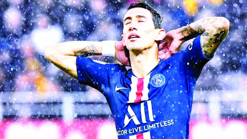 Angel Di Maria shows his frustration as PSG are beaten 2-1 away to Dijon in their League 1 soccer match on Friday.