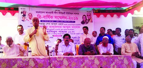 RAMPAL(Bagerhat): Alhaj Talukder Abdul Khaleque, Mayor, Khulna City Corporation addressing the Triennial Conference of Bashantali Union Awami League as Chief Guest on Saturday.