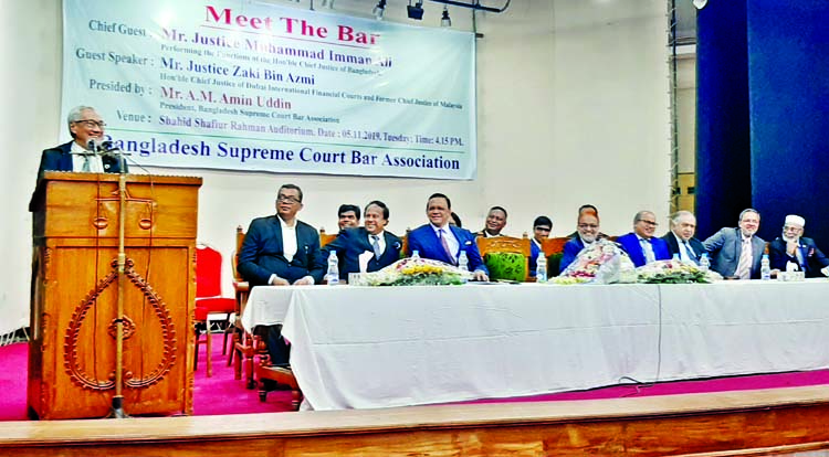 Chief Justice of Dubai International Financial Courts and former Chief Justice of Malaysia Justice Zaki Bin Azmi delivering speech as a Guest Speaker in a 'Meet the Bar' program organized by Supreme Court Bar Association (SCBA) on Tuesday. Judge of the