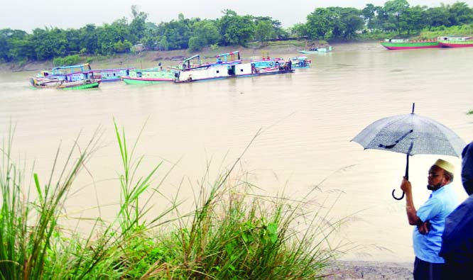 SYLHET: Illegal sand lifting from Kushiyara River is going on at Dakshin Surma Upazila. This snap was taken yesterday.